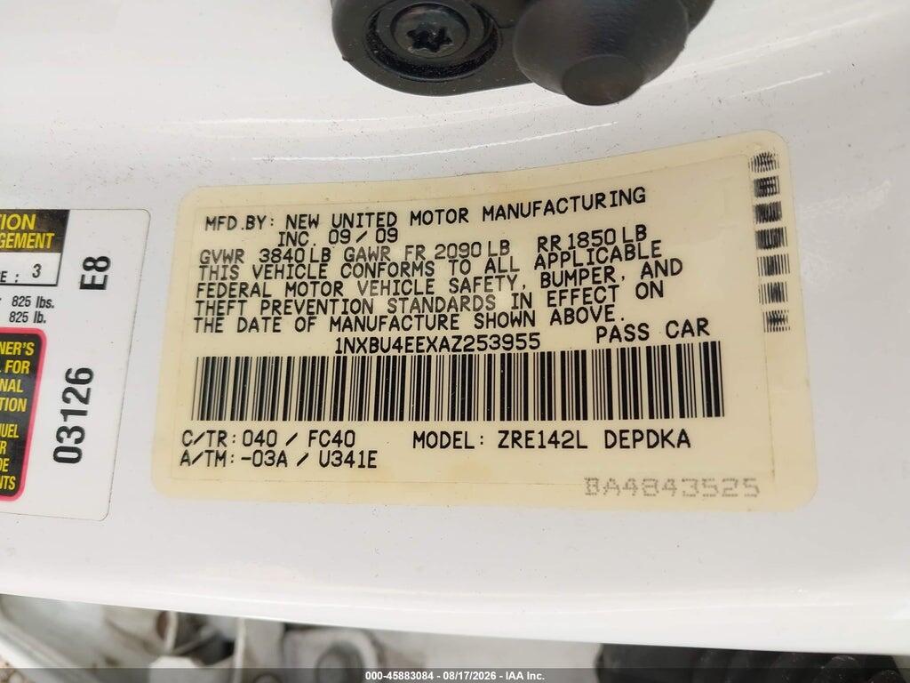 1NXBU4EEXAZ253955 2010 TOYOTA COROLLA photo no. 9