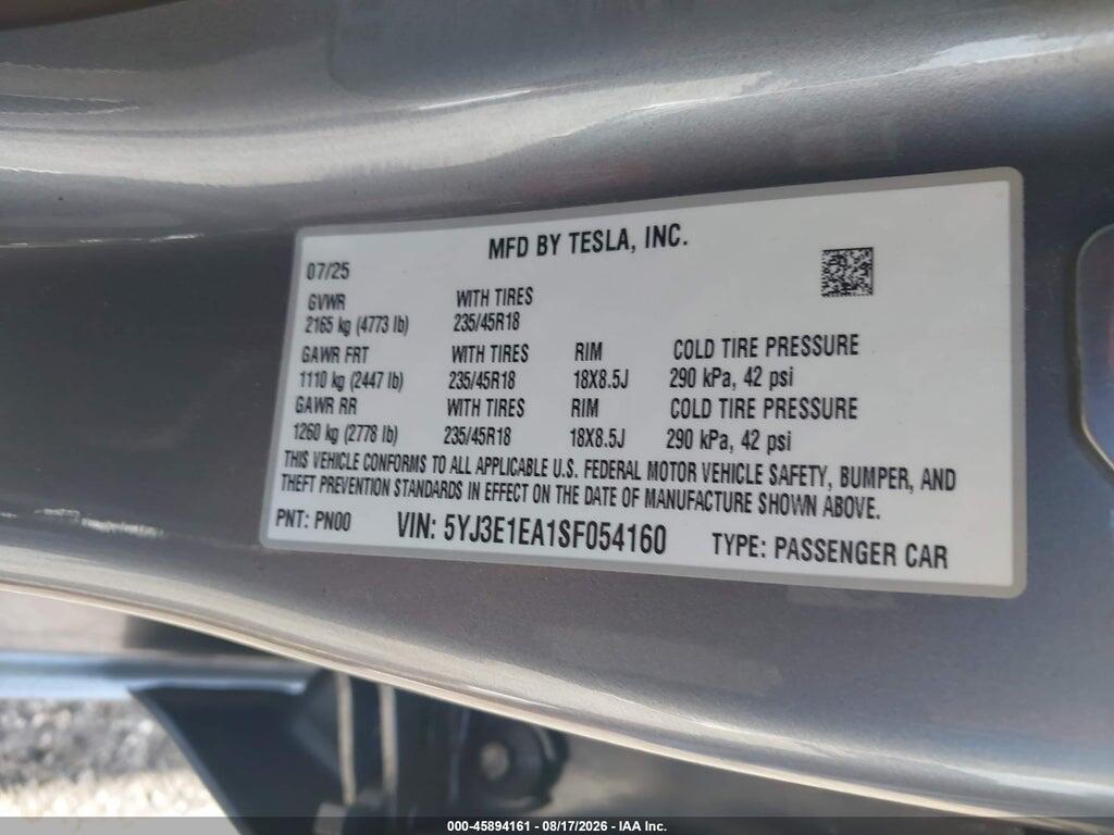 5YJ3E1EA1SF054160 2025 TESLA MODEL 3 photo no. 9