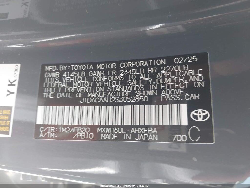 JTDACAAU2S3052850 2025 TOYOTA PRIUS photo no. 9