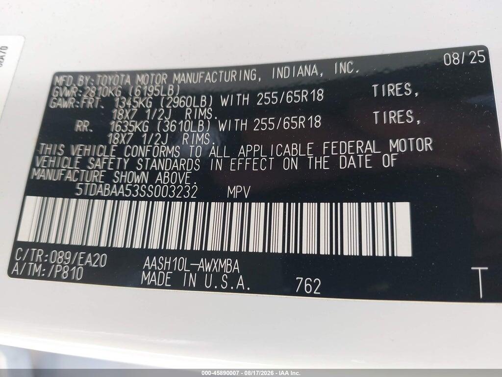 5TDABAA53SS003232 2025 TOYOTA GRAND HIGHLANDER photo no. 9