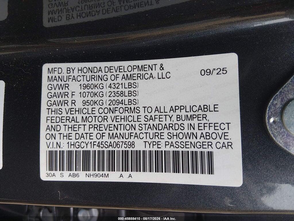 1HGCY1F45SA067598 2025 HONDA ACCORD photo no. 9
