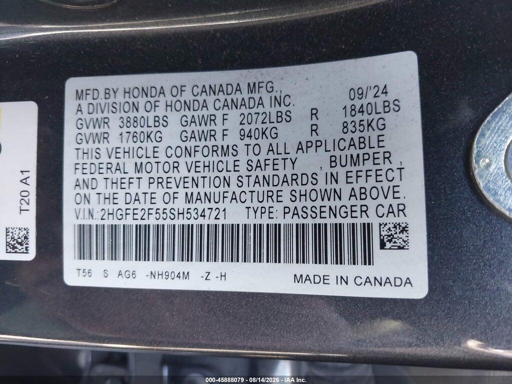 2HGFE2F55SH534721 2025 HONDA CIVIC photo no. 8