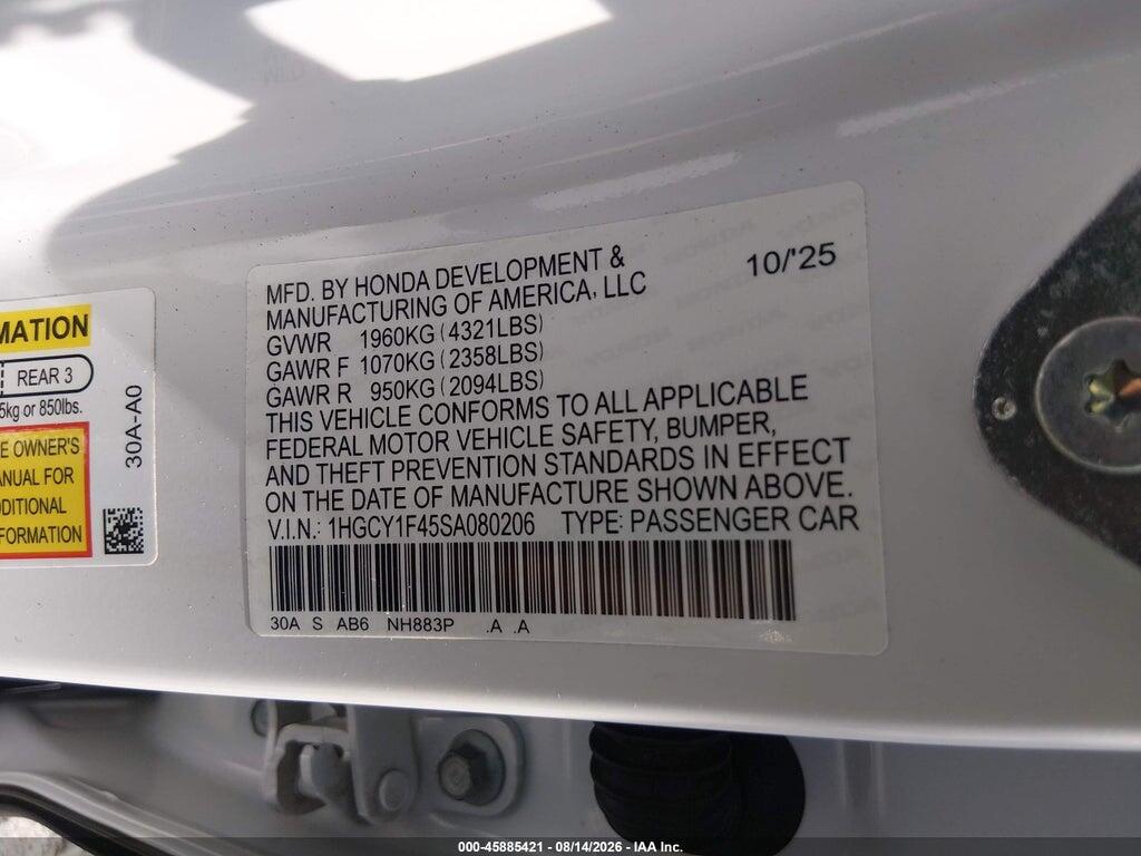 1HGCY1F45SA080206 2025 HONDA ACCORD photo no. 9