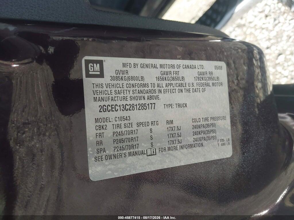 2GCEC13C281285177 2008 CHEVROLET SILVERADO 1500 photo no. 9
