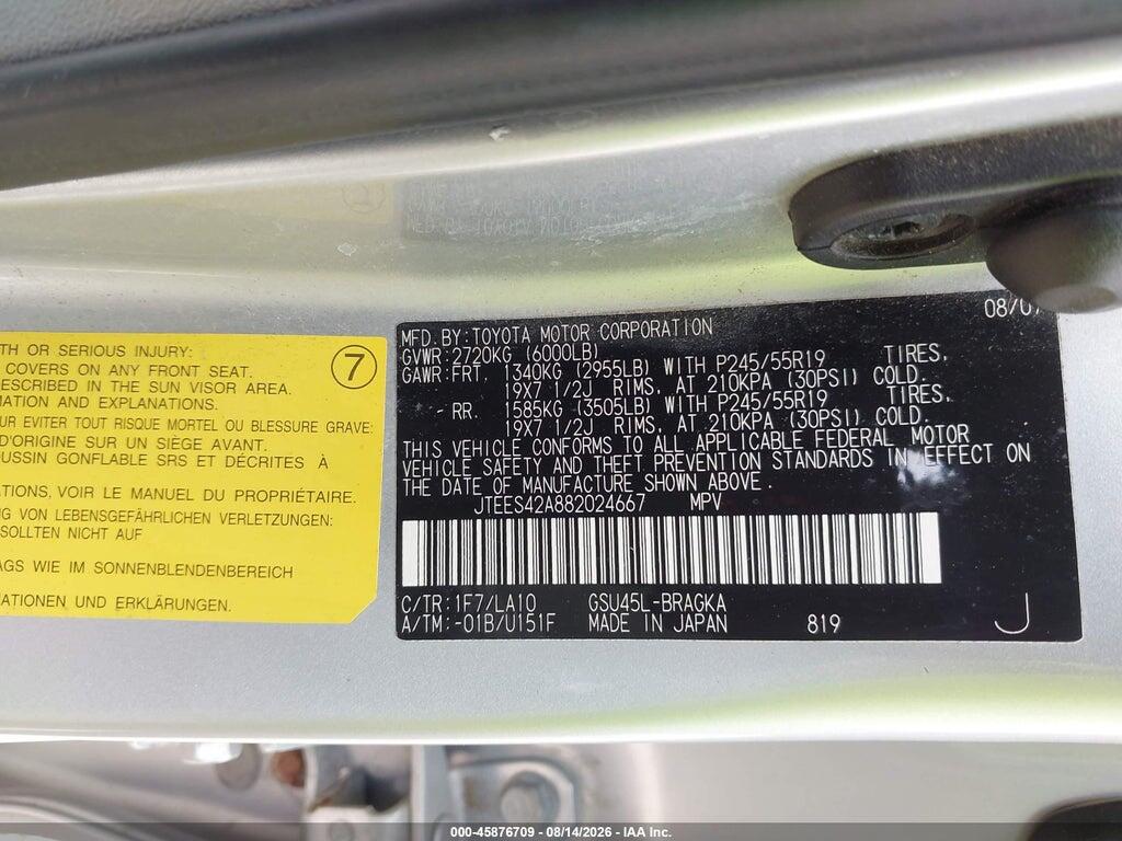 JTEES42A882024667 2008 TOYOTA HIGHLANDER photo no. 9