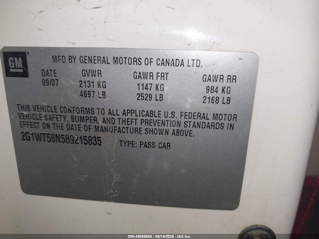 2G1WT58N589215835 2008 CHEVROLET IMPALA photo no. 9