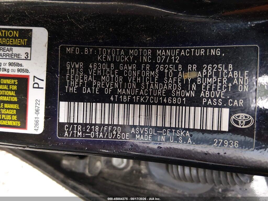 4T1BF1FK7CU146801 2012 TOYOTA CAMRY photo no. 9