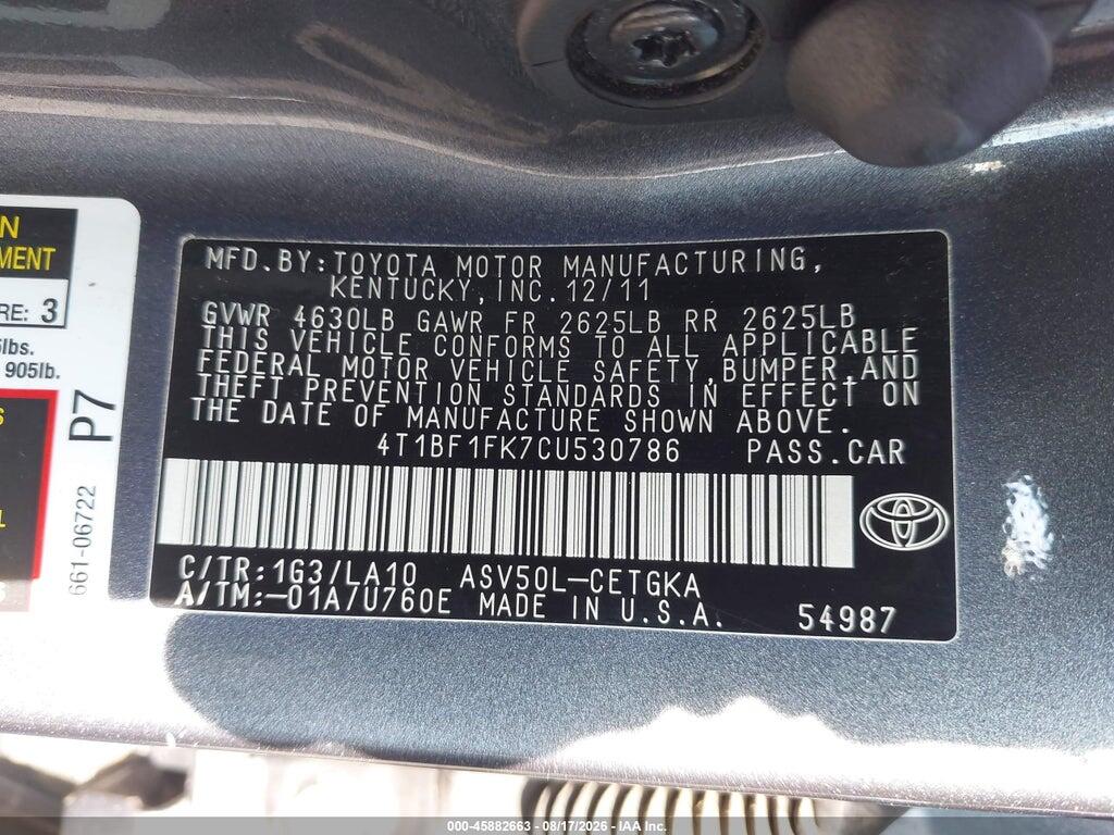 4T1BF1FK7CU530786 2012 TOYOTA CAMRY photo no. 9