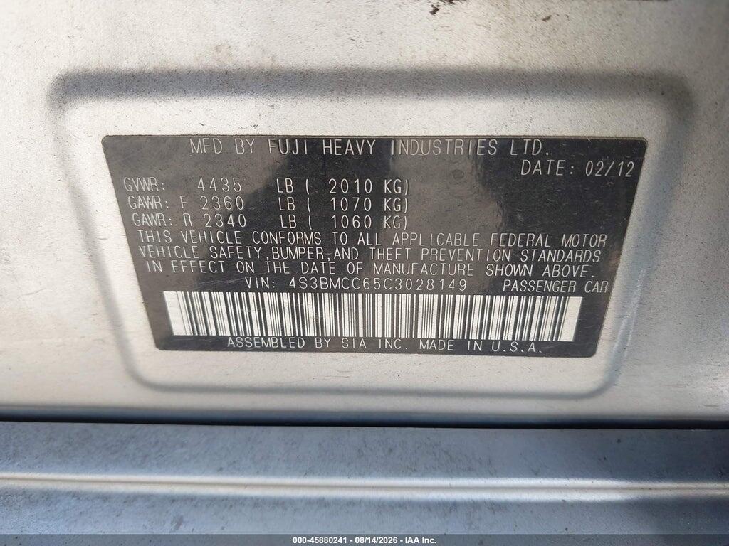4S3BMCC65C3028149 2012 SUBARU LEGACY photo no. 9