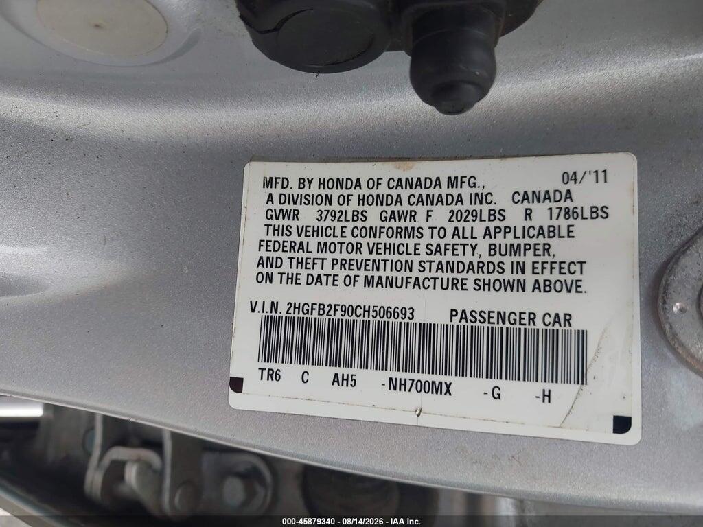 2HGFB2F90CH506693 2012 HONDA CIVIC photo no. 9