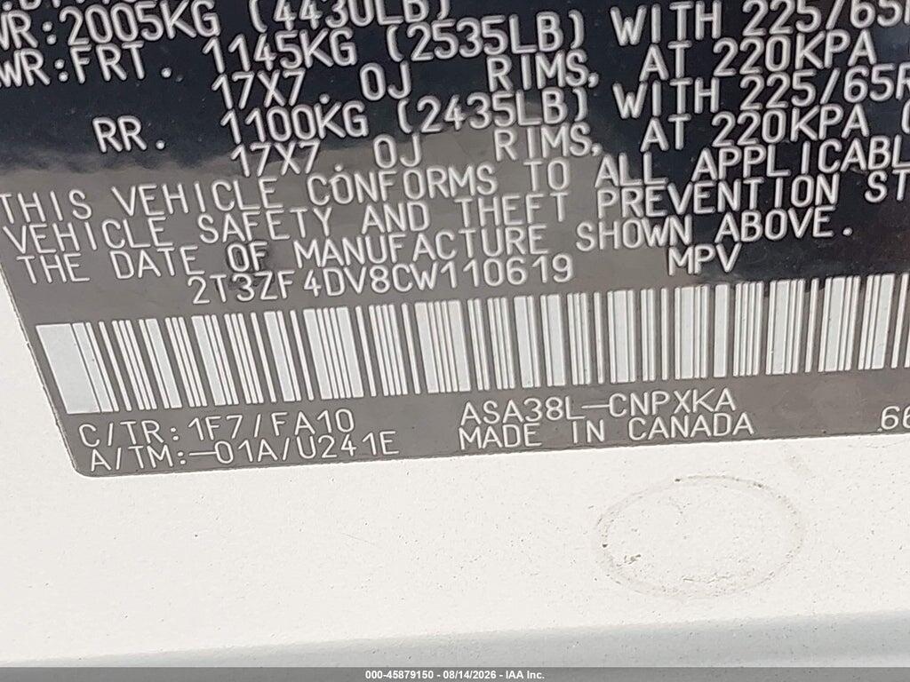 2T3ZF4DV8CW110619 2012 TOYOTA RAV4 photo no. 9