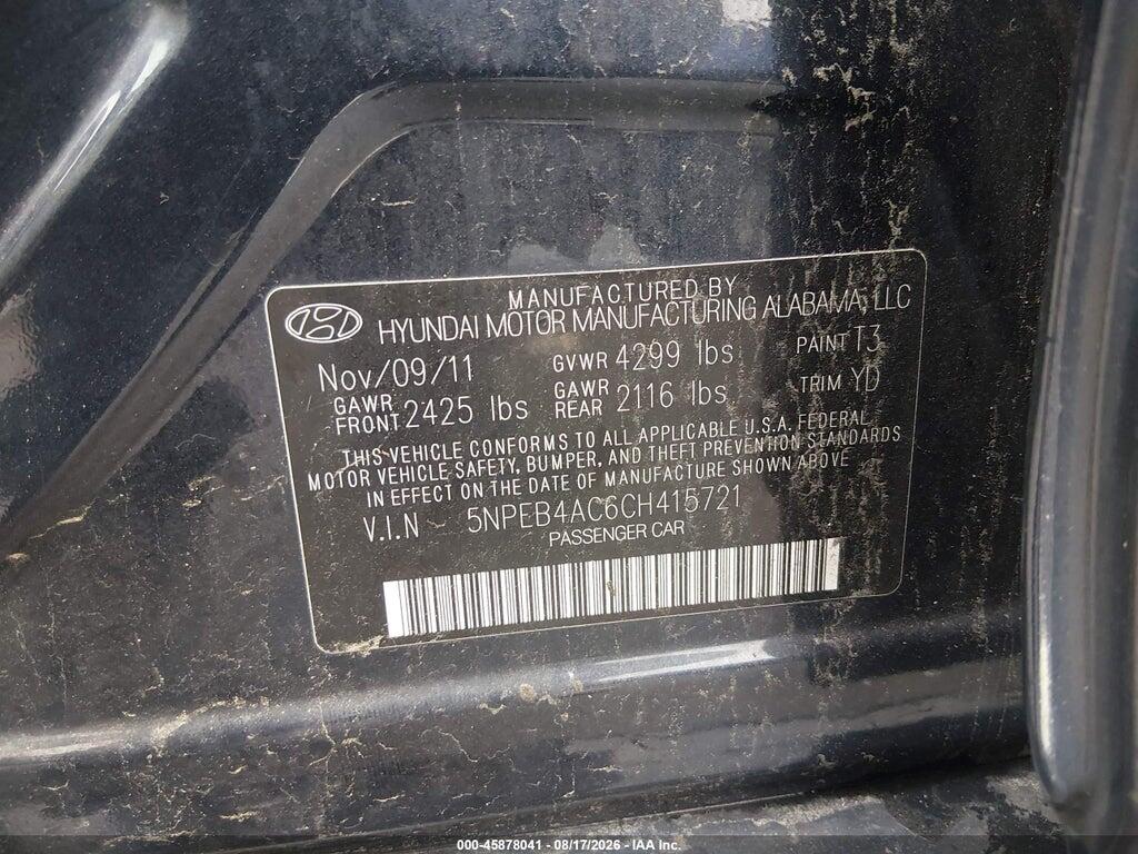5NPEB4AC6CH415721 2012 HYUNDAI SONATA photo no. 9