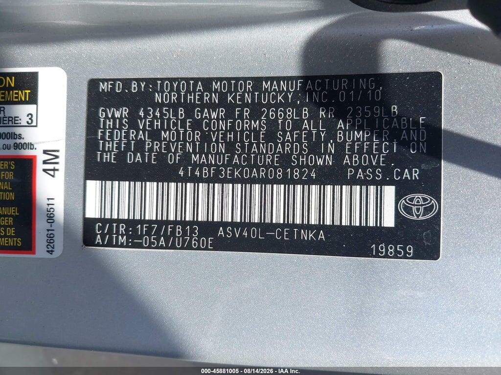 4T4BF3EK0AR081824 2010 TOYOTA CAMRY photo no. 9