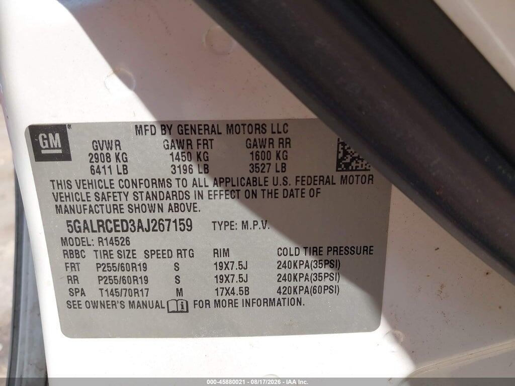 5GALRCED3AJ267159 2010 BUICK ENCLAVE photo no. 9