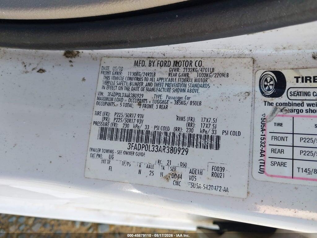 3FADP0L33AR380929 2010 FORD FUSION HYBRID photo no. 9
