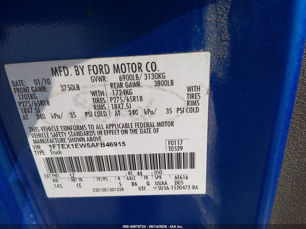 1FTEX1EW5AFB46915 2010 FORD F-150 photo no. 9