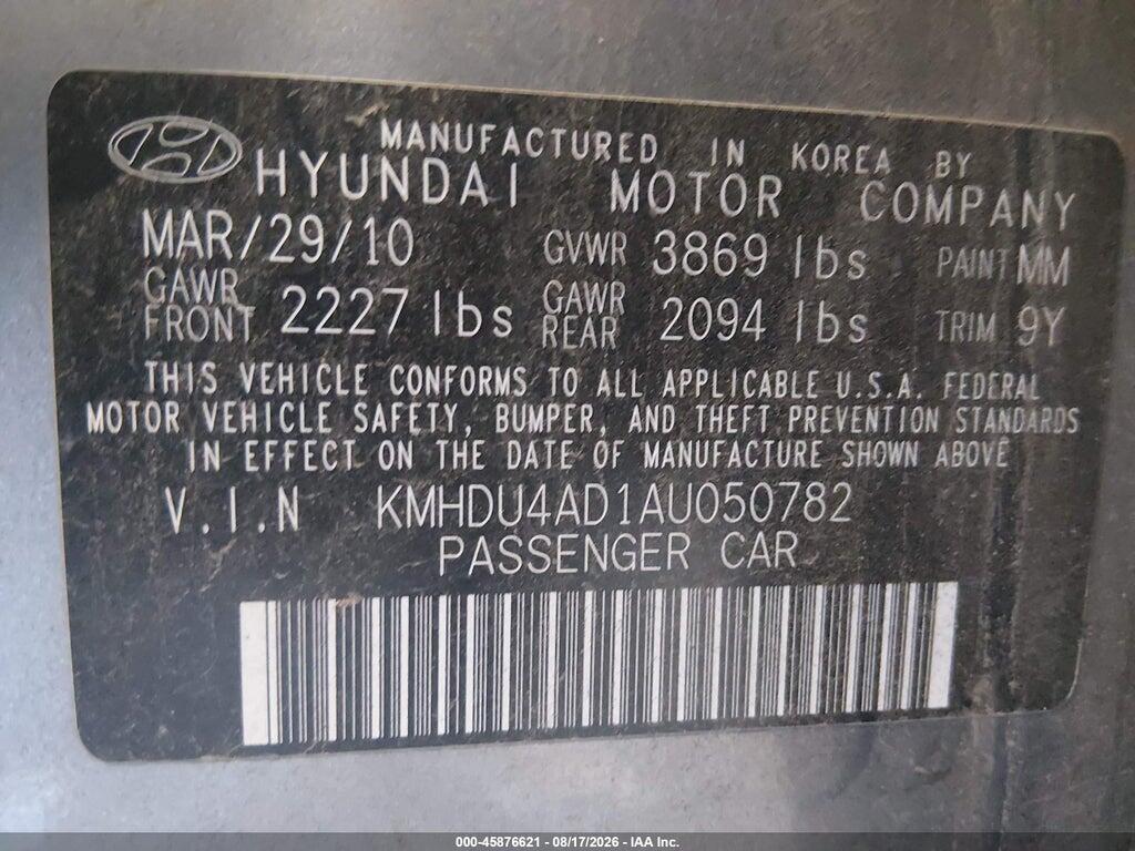 KMHDU4AD1AU050782 2010 HYUNDAI ELANTRA photo no. 9