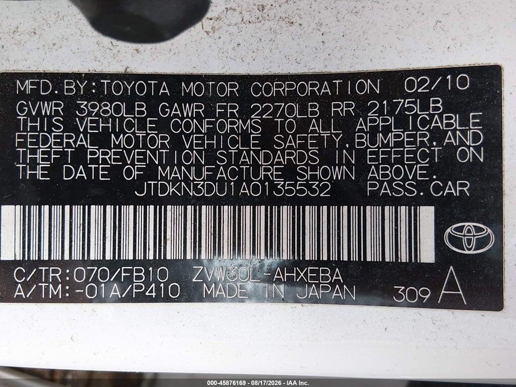 JTDKN3DU1A0135532 2010 TOYOTA PRIUS photo no. 9
