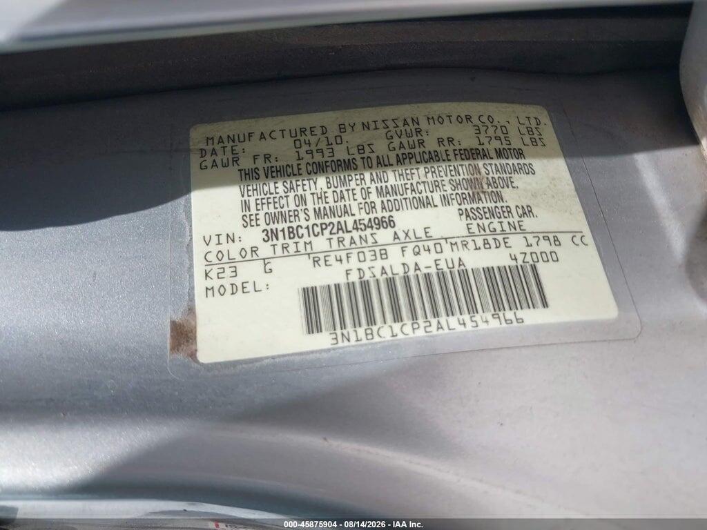 3N1BC1CP2AL454966 2010 NISSAN VERSA photo no. 9