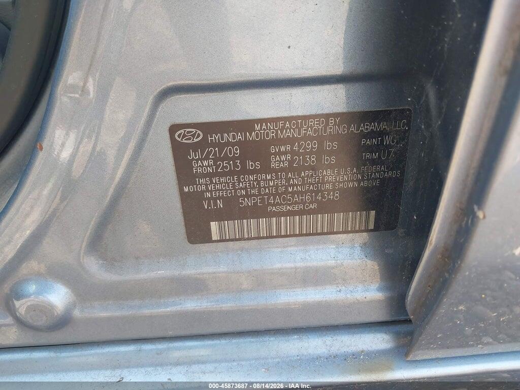 5NPET4AC5AH614348 2010 HYUNDAI SONATA photo no. 9