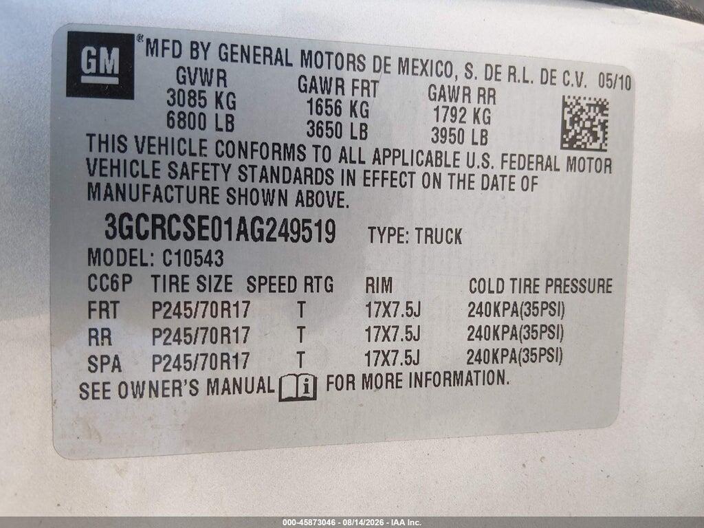 3GCRCSE01AG249519 2010 CHEVROLET SILVERADO 1500 photo no. 9