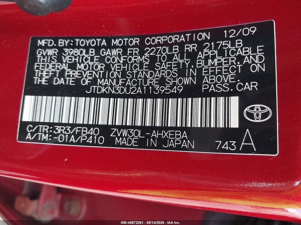 JTDKN3DU2A1139549 2010 TOYOTA PRIUS photo no. 9