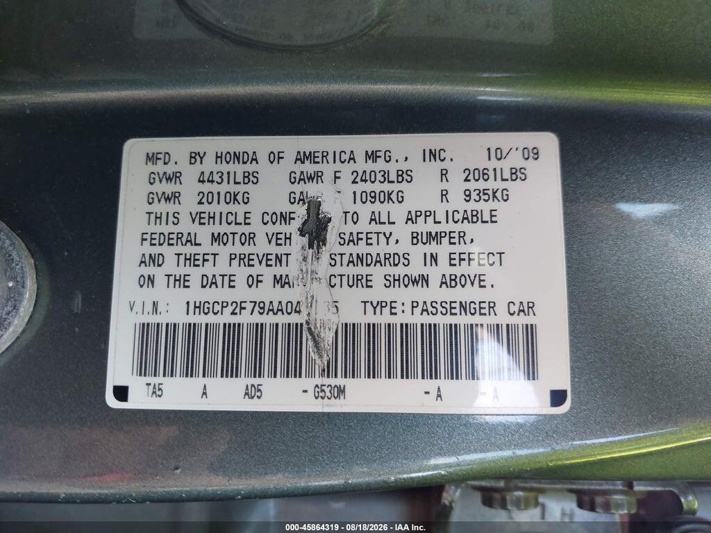 1HGCP2F79AA041135 2010 HONDA ACCORD photo no. 9