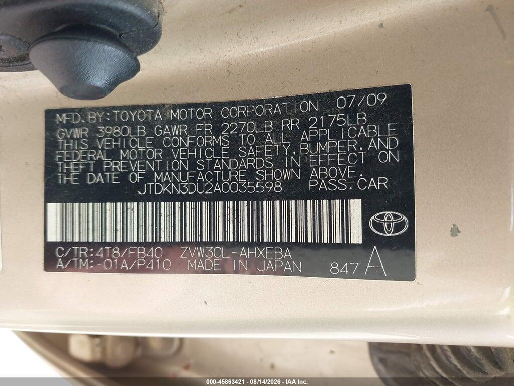 JTDKN3DU2A0035598 2010 TOYOTA PRIUS photo no. 9