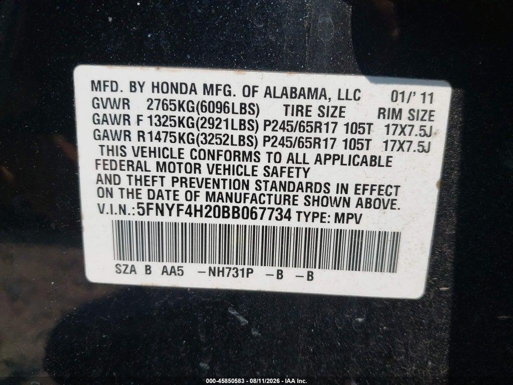 5FNYF4H20BB067734 2011 HONDA PILOT photo no. 9