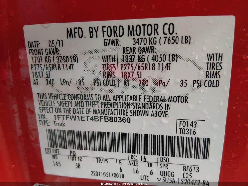 1FTFW1ET4BFB80360 2011 FORD F-150 photo no. 9