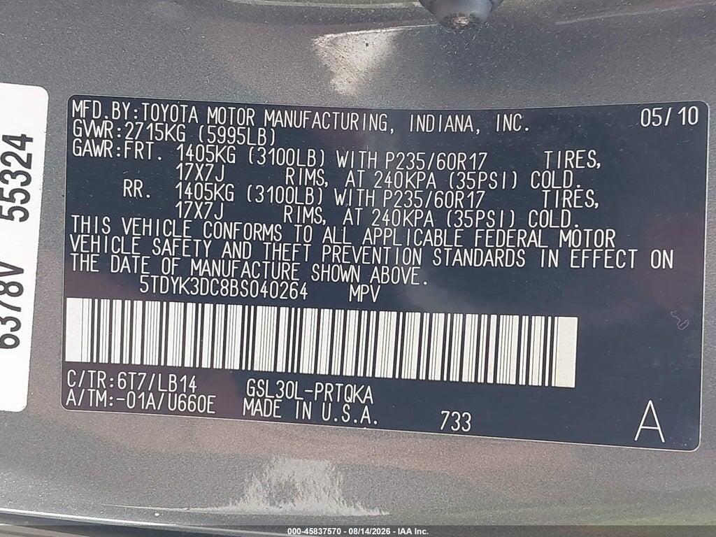 5TDYK3DC8BS040264 2011 TOYOTA SIENNA photo no. 9
