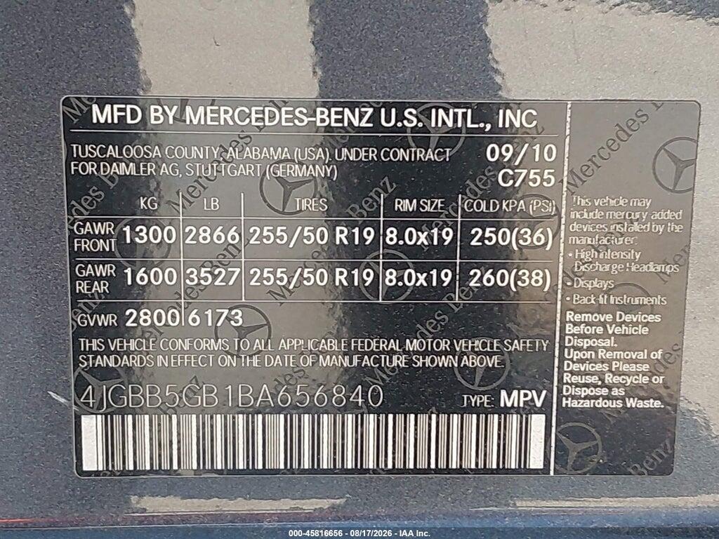 4JGBB5GB1BA656840 2011 MERCEDES-BENZ ML 350 photo no. 9