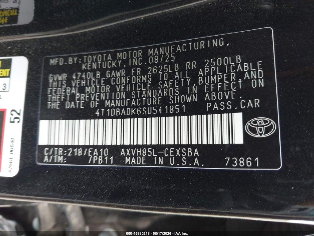 4T1DBADK6SU541851 2025 TOYOTA CAMRY photo no. 9