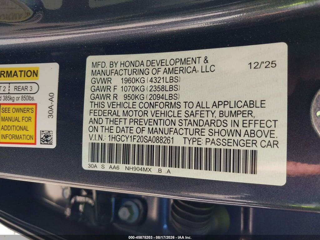1HGCY1F20SA088261 2025 HONDA ACCORD photo no. 9