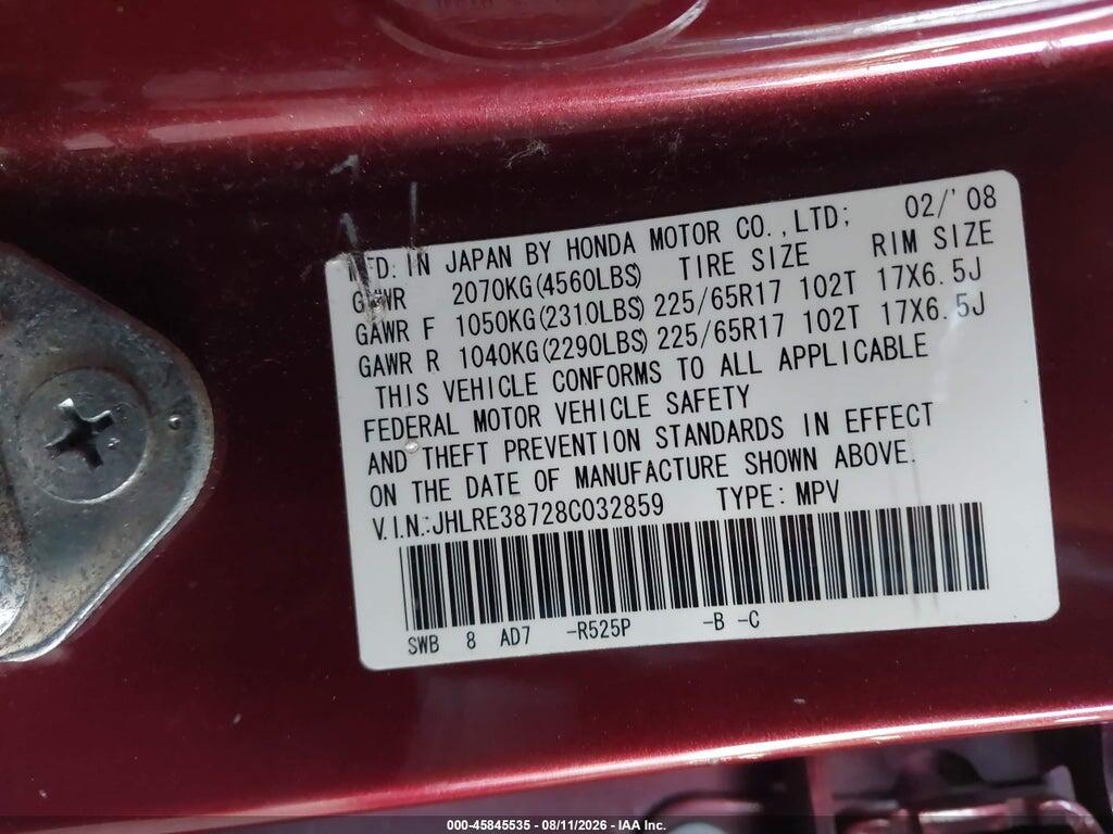 JHLRE38728C032859 2008 HONDA CR-V photo no. 9