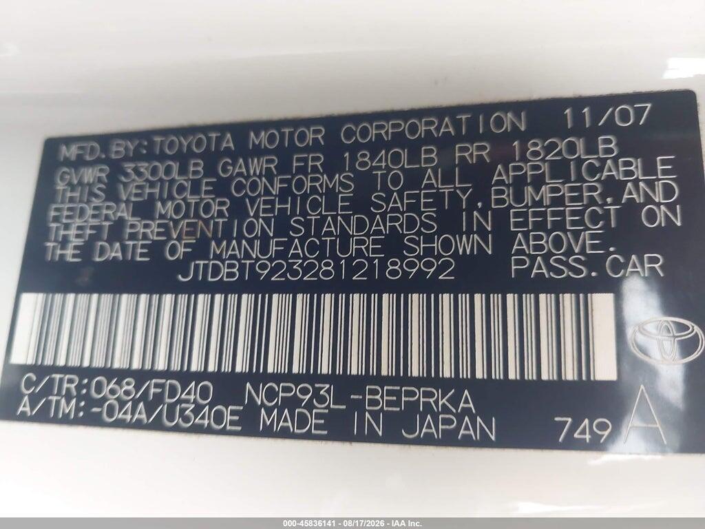JTDBT923281218992 2008 TOYOTA YARIS photo no. 9
