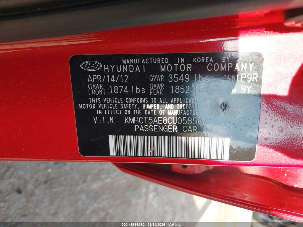 KMHCT5AE8CU058507 2012 HYUNDAI ACCENT photo no. 9