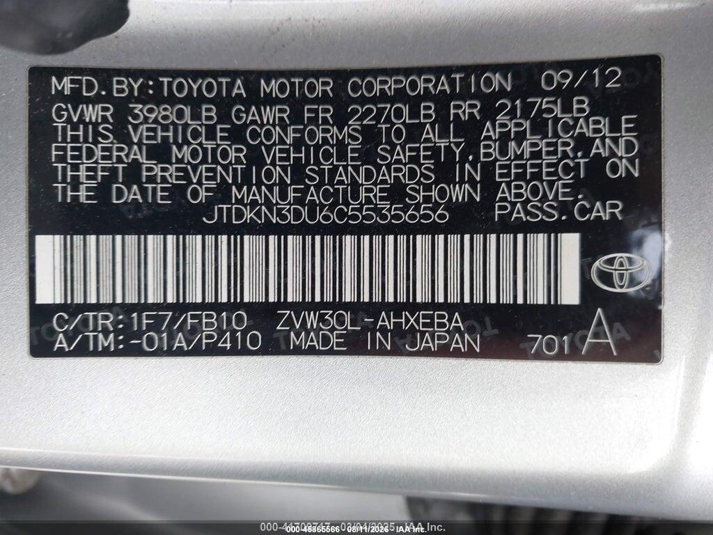 JTDKN3DU6C5535656 2012 TOYOTA PRIUS photo no. 9