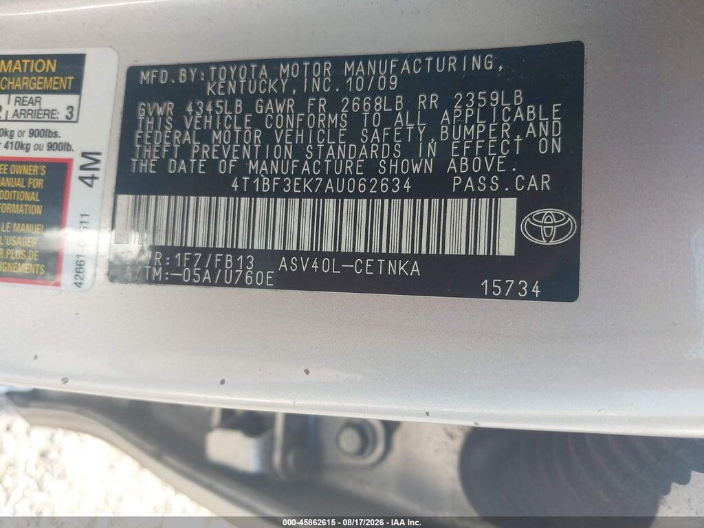 4T1BF3EK7AU062634 2010 TOYOTA CAMRY photo no. 9