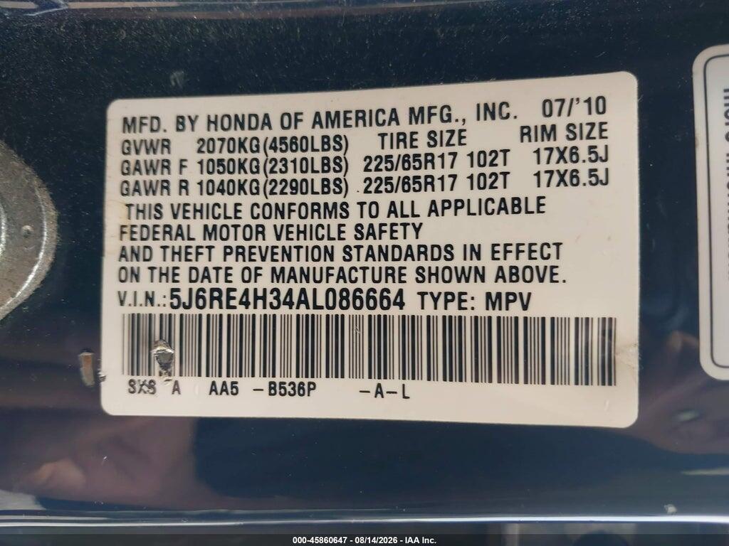 5J6RE4H34AL086664 2010 HONDA CR-V photo no. 9