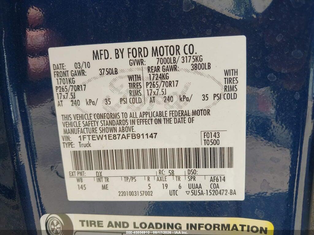 1FTEW1E87AFB91147 2010 FORD F-150 photo no. 9
