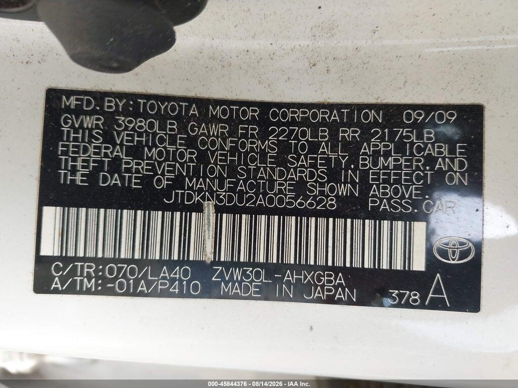 JTDKN3DU2A0056628 2010 TOYOTA PRIUS photo no. 9