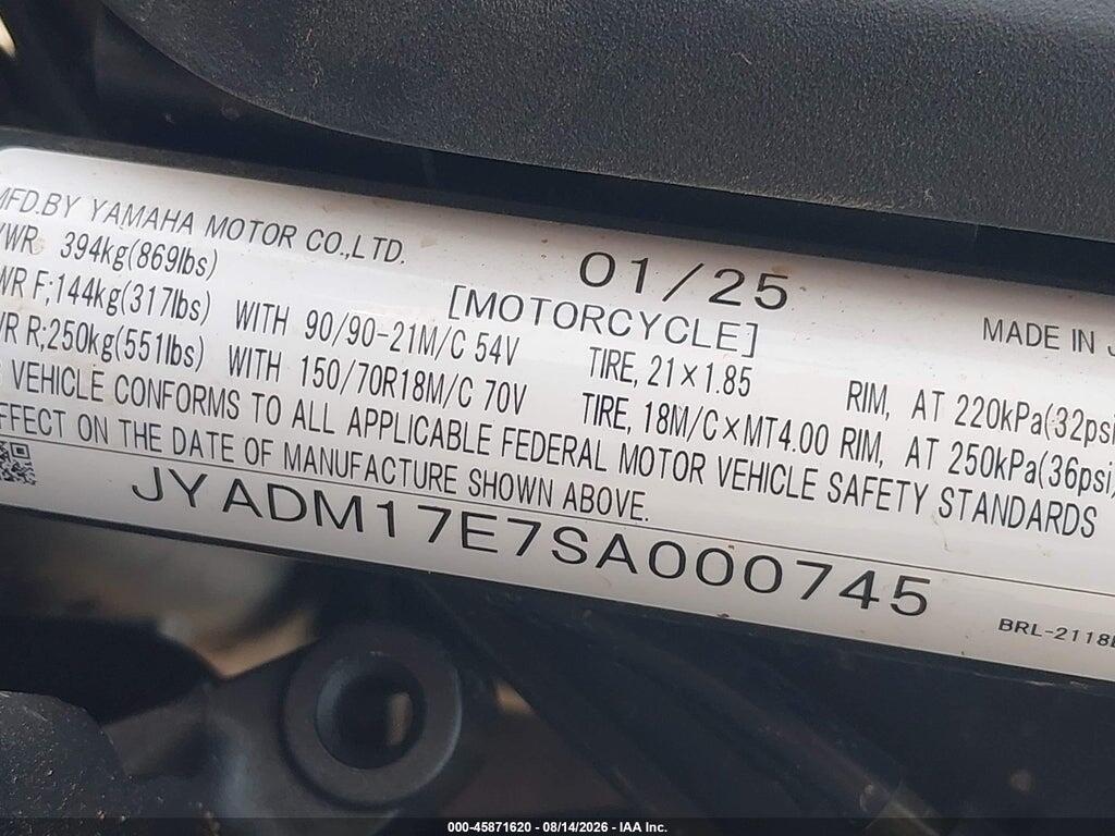 JYADM17E7SA000745 2025 YAMAHA XTZ690 photo no. 10