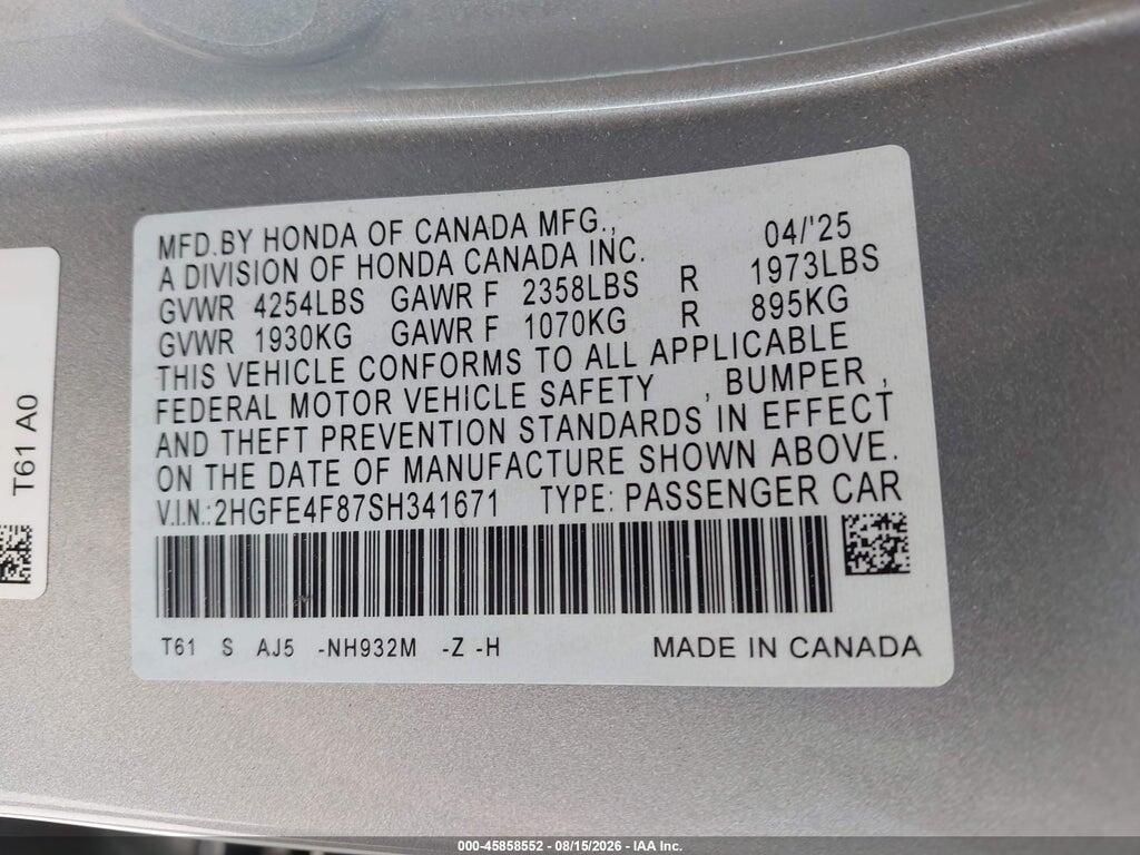 2HGFE4F87SH341671 2025 HONDA CIVIC HYBRID photo no. 9