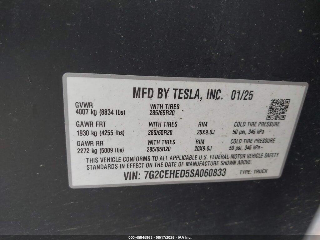 7G2CEHED5SA060833 2025 TESLA CYBERTRUCK photo no. 9