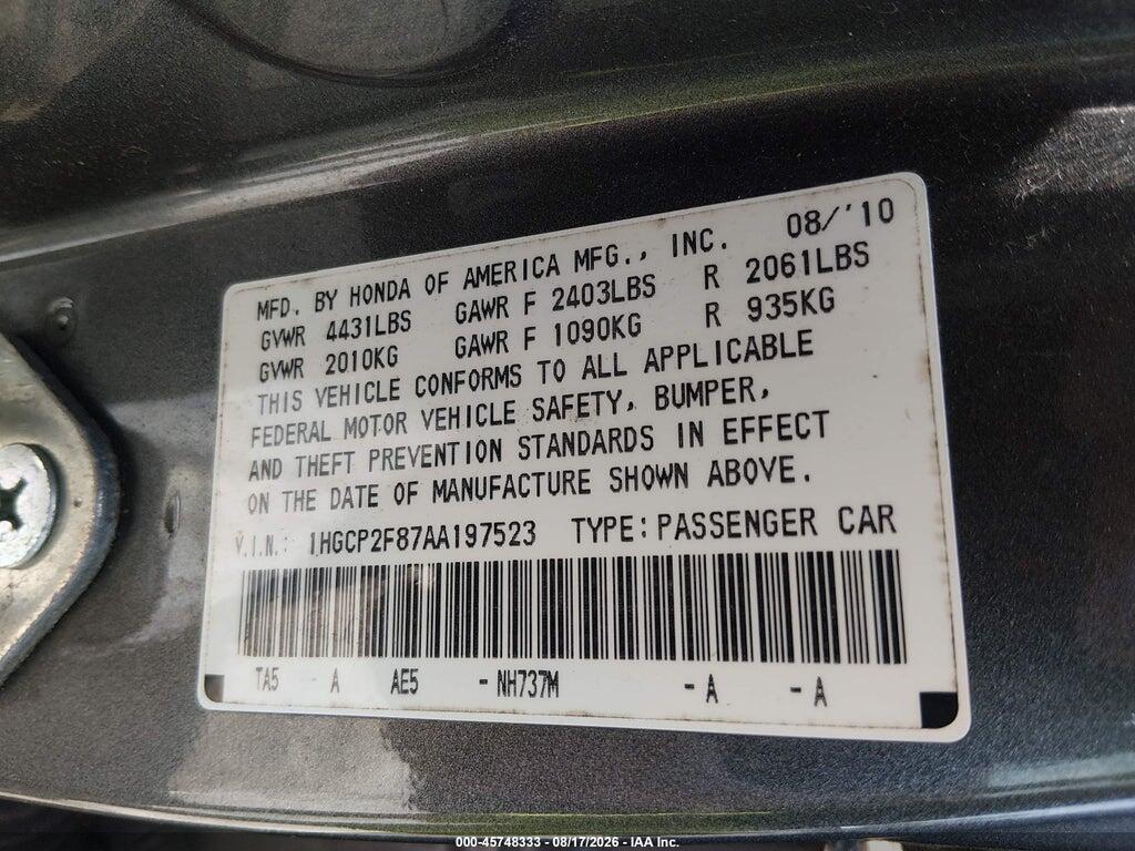 1HGCP2F87AA197523 2010 HONDA ACCORD photo no. 9