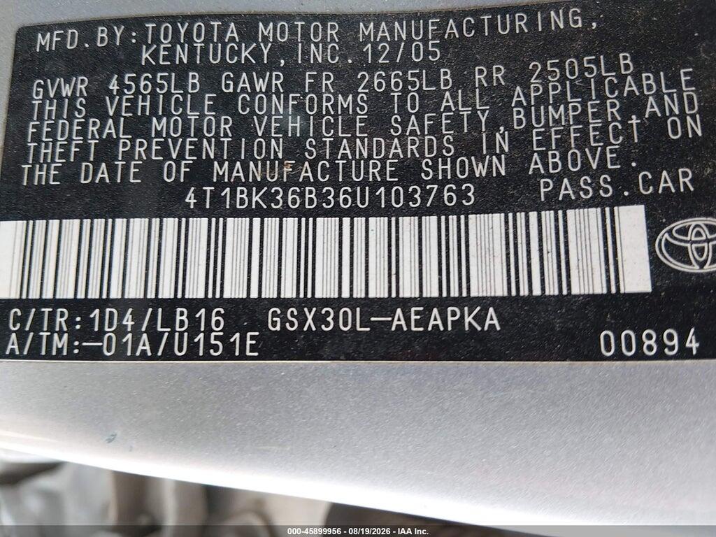 4T1BK36B36U103763 2006 TOYOTA AVALON photo no. 9