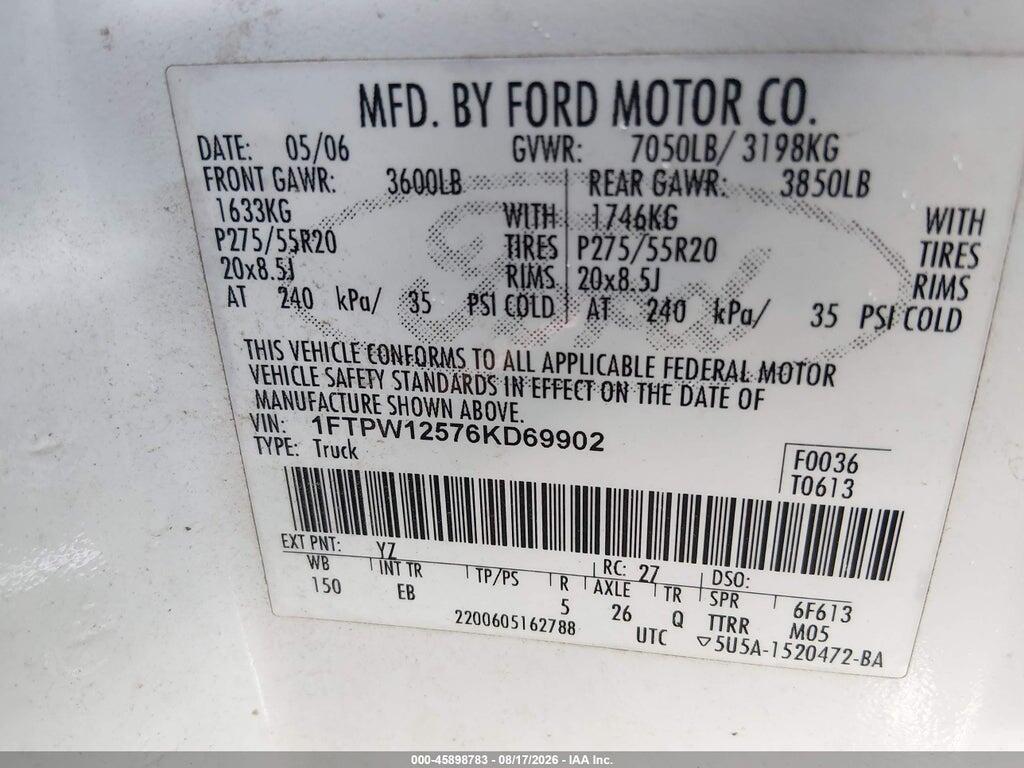 1FTPW12576KD69902 2006 FORD F-150 photo no. 9