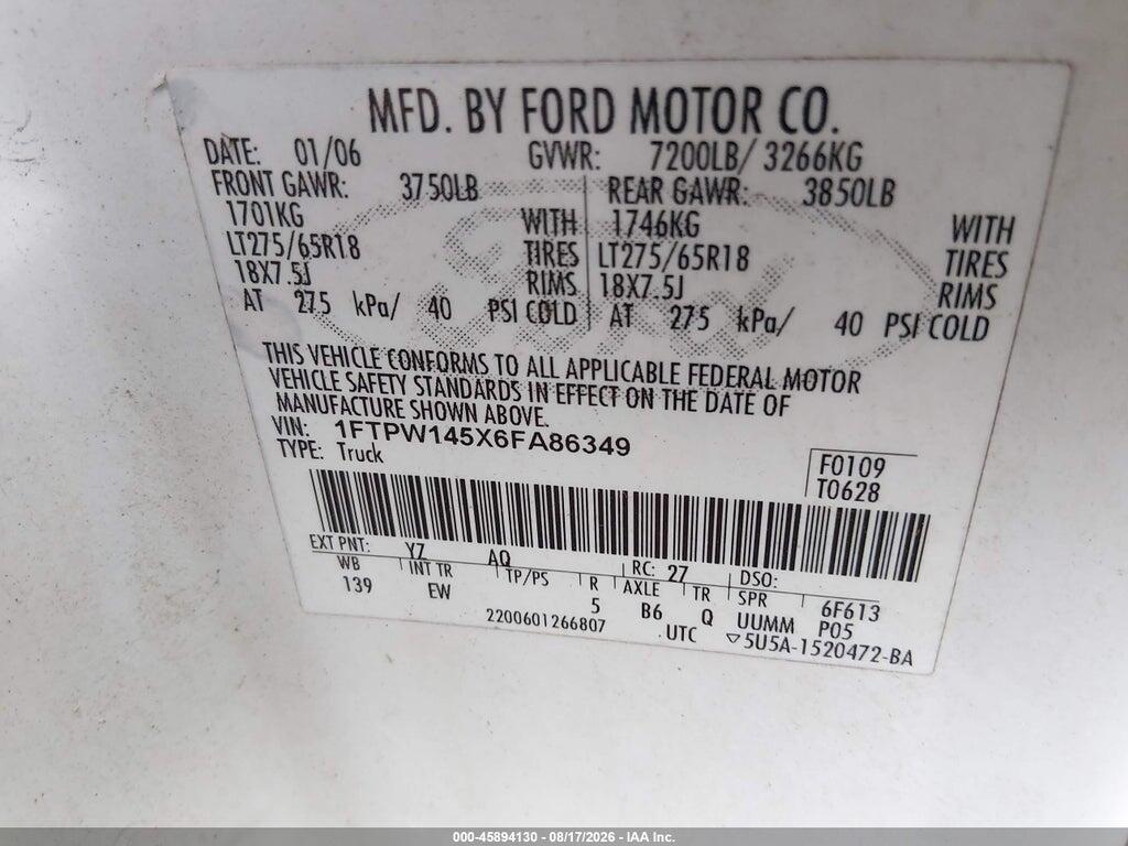 1FTPW145X6FA86349 2006 FORD F-150 photo no. 9
