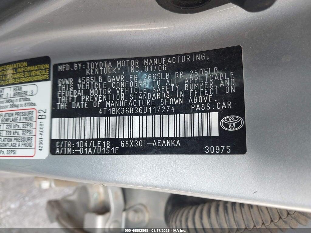 4T1BK36B36U117274 2006 TOYOTA AVALON photo no. 9